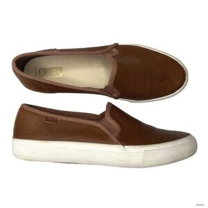 Keds double decker leather slip on shoes cognac brown size 8